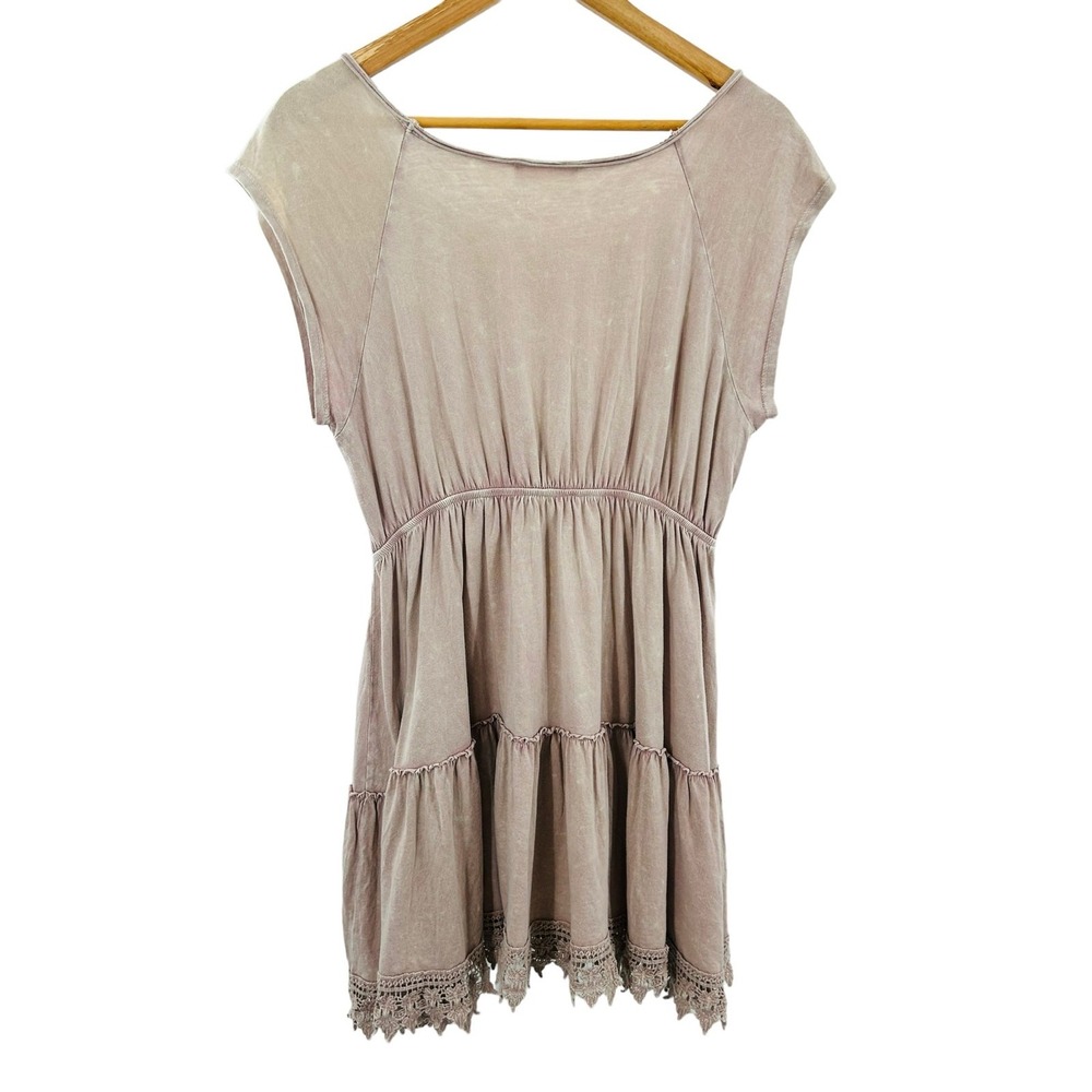 Altar'd State Boho Tiered Mini Dress Mauve Pink Lace Hem Small - Picture 4 of 9
